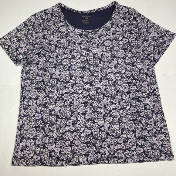 White Stag Women Short Sleeve T-shirt Top Scoop Neck Purple Floral Cotton Sz XL - Picture 3 of 7